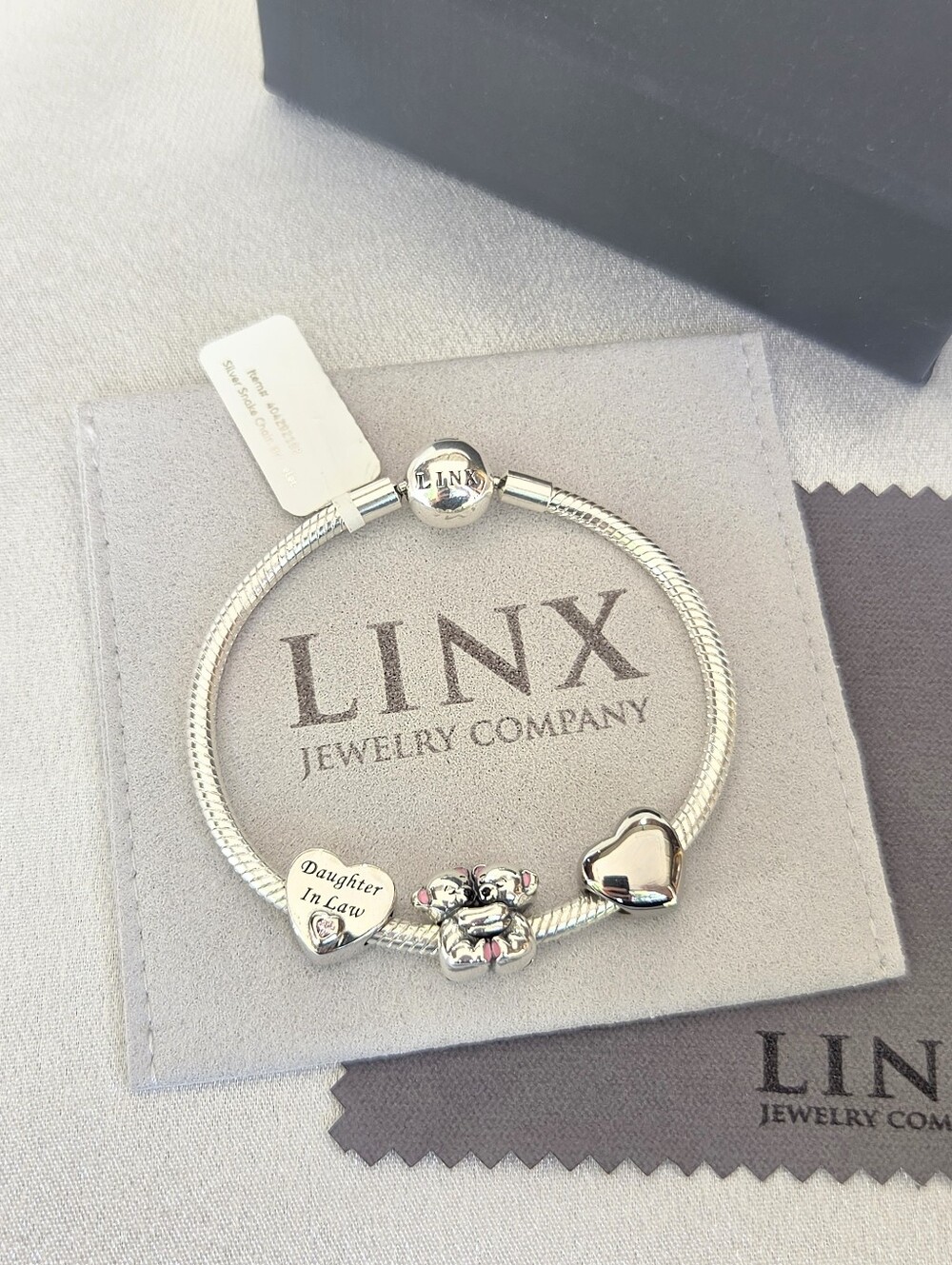 Linx Snake Chain Bracelet with Daughter In Law Themed Charms 925 sterling silver
